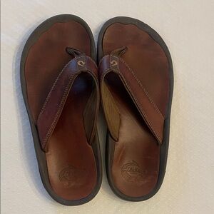 OluKai Men's Ohana Dark Brown Leather Flip Flop Sandals